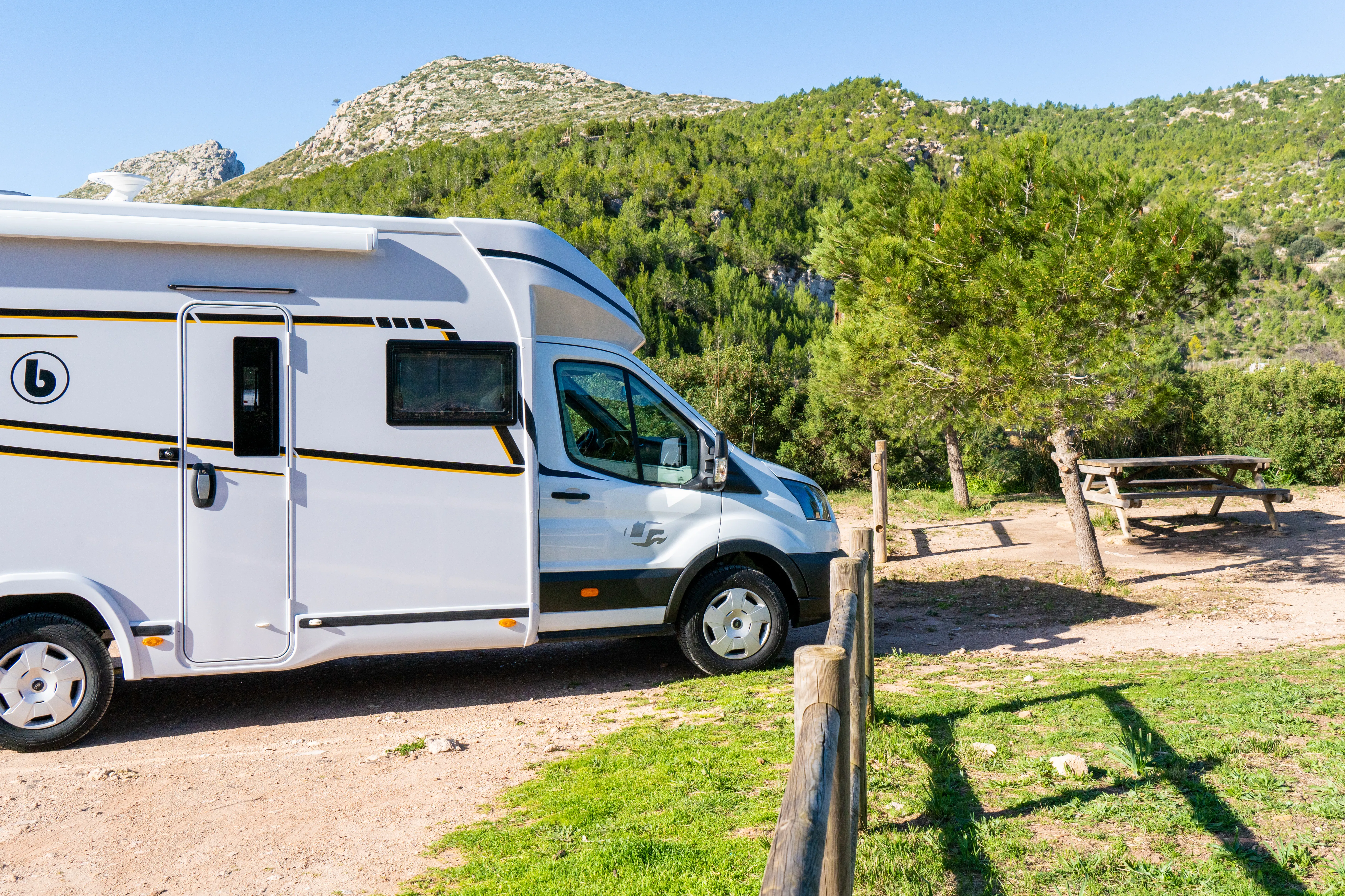 Campervan parked in the mountains of Mallorca
